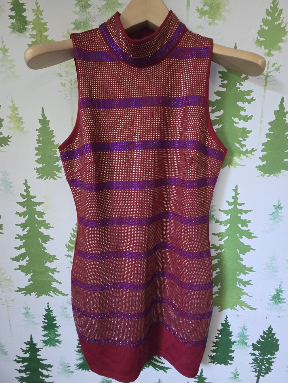 Sleeveless Red and Purple Striped Glitter Bodycon  Dress